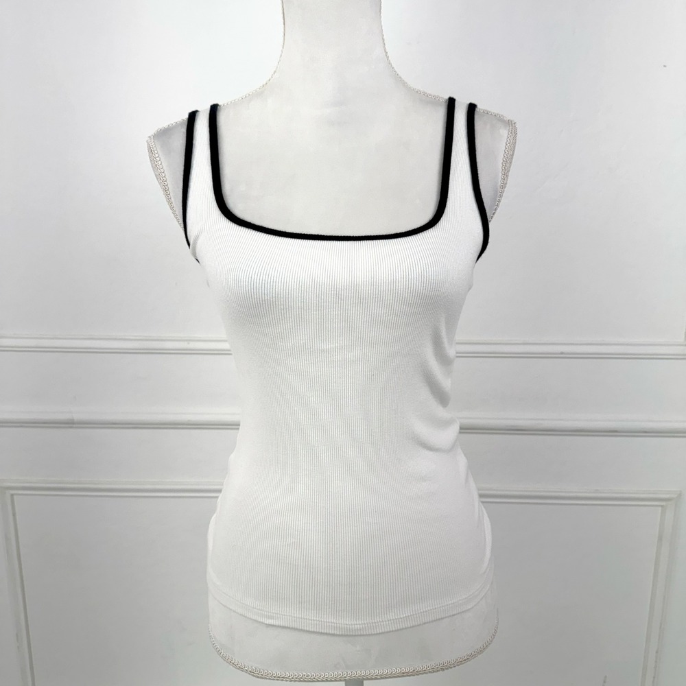 Abercrombie & Fitch Scoop Neck Ribbed Tank Top Women Small‎ White Black Basic